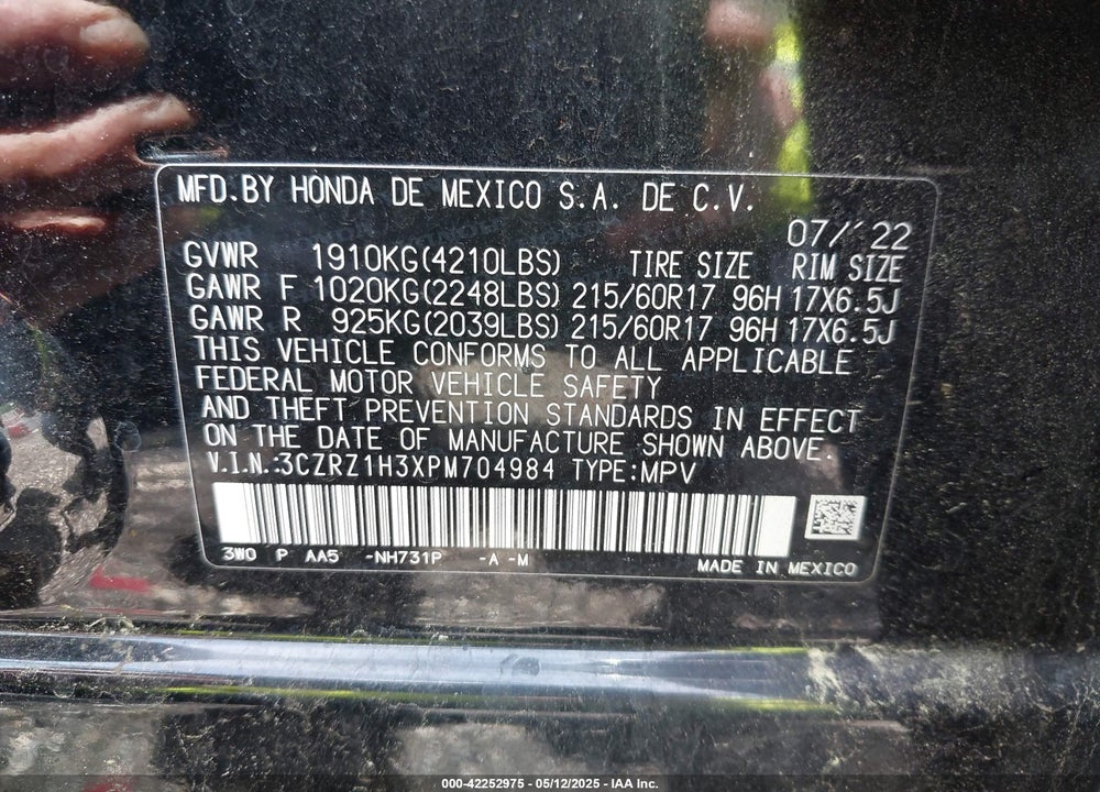 2023 HONDA HR-V VIN: 3CZRZ1H3XPM704984