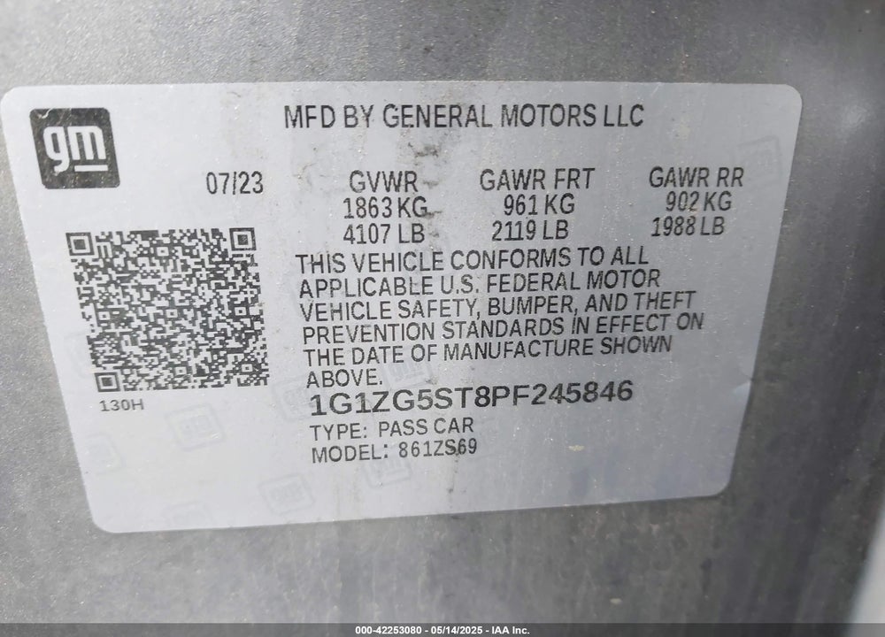 2023 CHEVROLET MALIBU FWD RS VIN: 1G1ZG5ST8PF245846