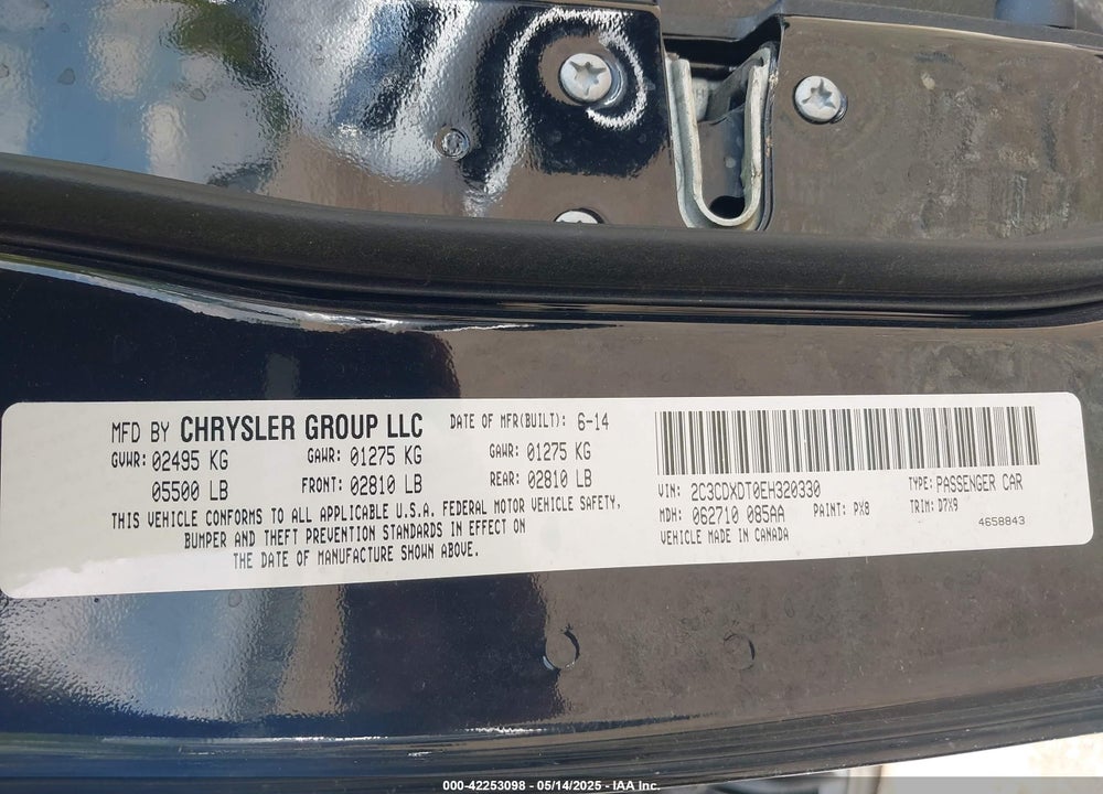2014 DODGE CHARGER VIN: 2C3CDXDT0EH320330