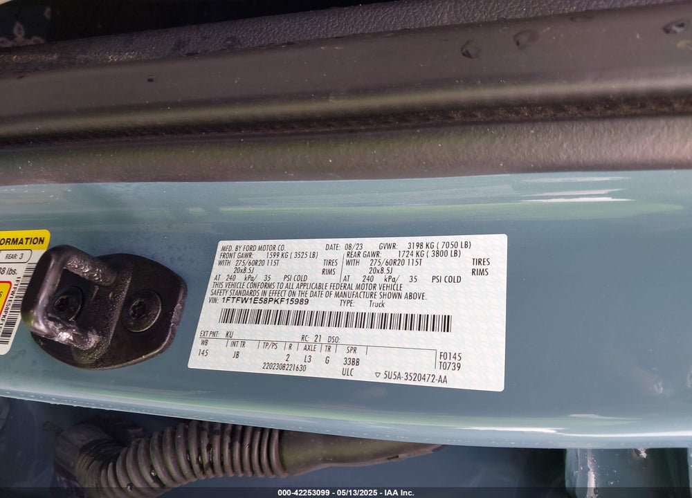 2023 FORD F-150 XL VIN: 1FTFW1E58PKF15989