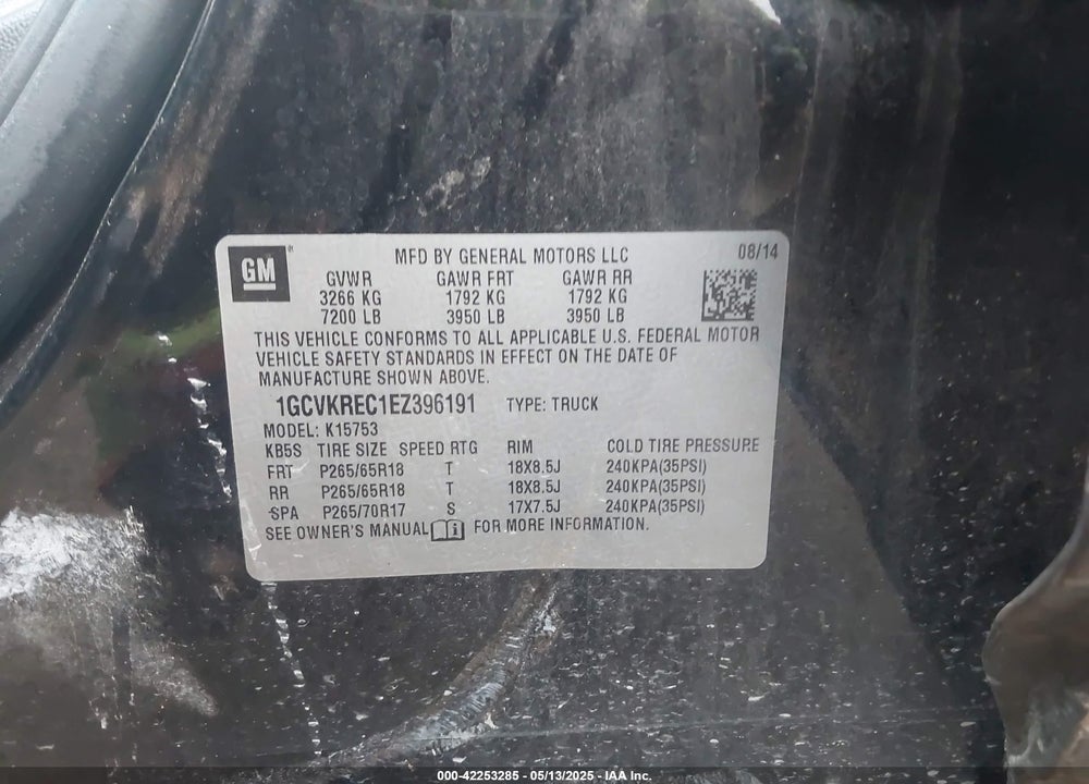2014 CHEVROLET SILVERADO 1500 VIN: 1GCVKREC1EZ396191