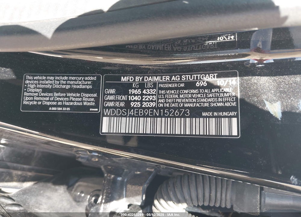 2014 MERCEDES-BENZ CLA 250 VIN: WDDSJ4EB9EN152673
