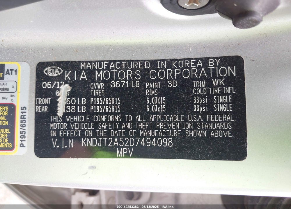 2013 KIA SOUL VIN: KNDJT2A52D7494098