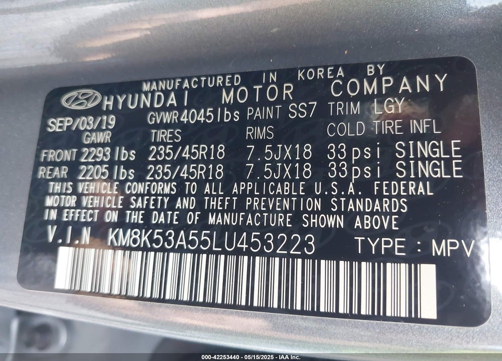 2020 HYUNDAI KONA VIN: KM8K53A55LU453223