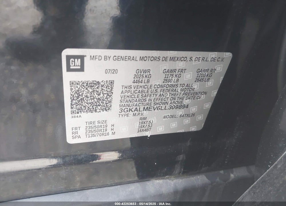 2020 GMC TERRAIN FWD SLE VIN: 3GKALMEV6LL309894