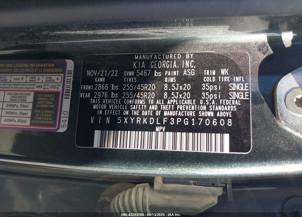 2023 KIA SORENTO VIN: 5XYRKDLF3PG170608