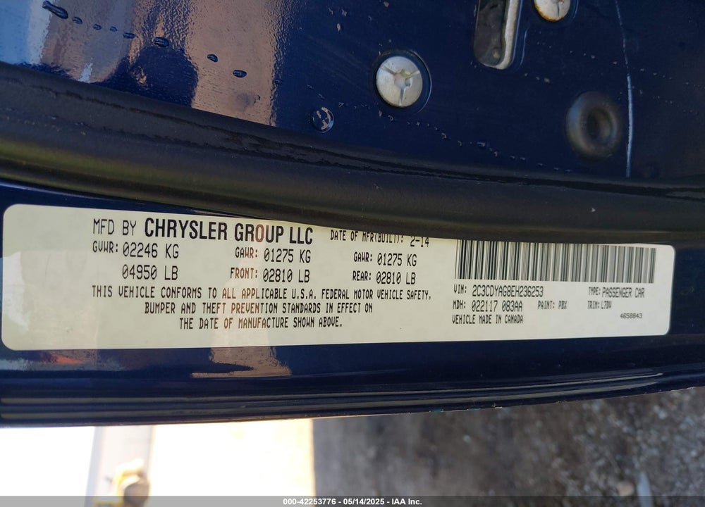 2014 DODGE CHALLENGER VIN: 2C3CDYAG8EH236253