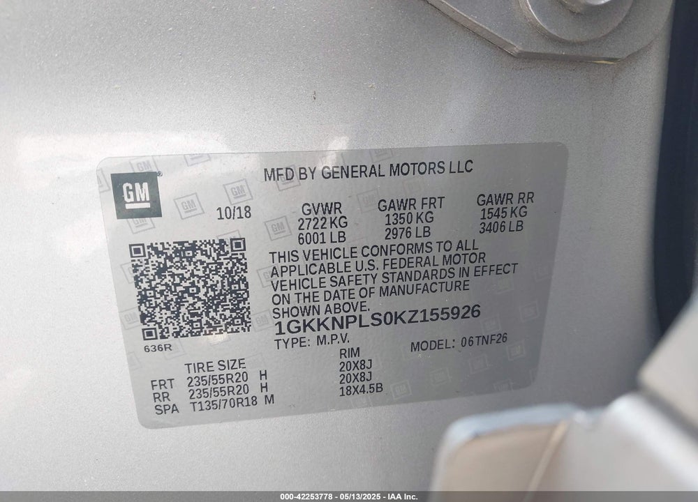 2019 GMC ACADIA DENALI VIN: 1GKKNPLS0KZ155926