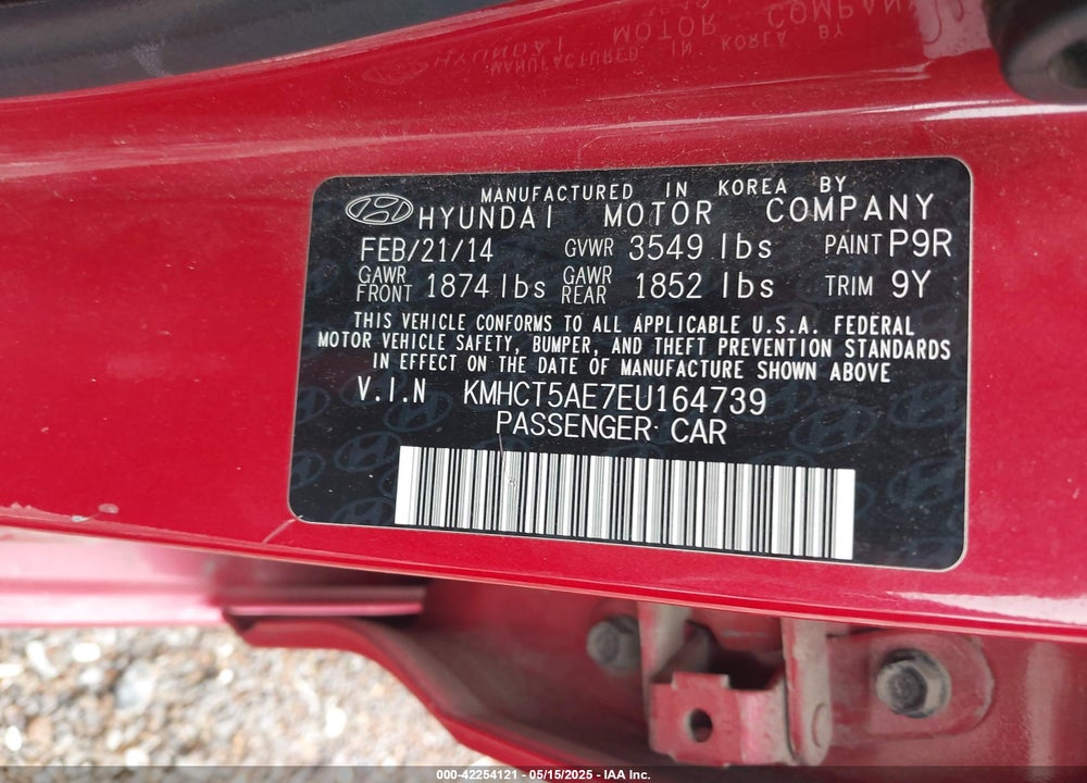2014 HYUNDAI ACCENT GS VIN: KMHCT5AE7EU164739