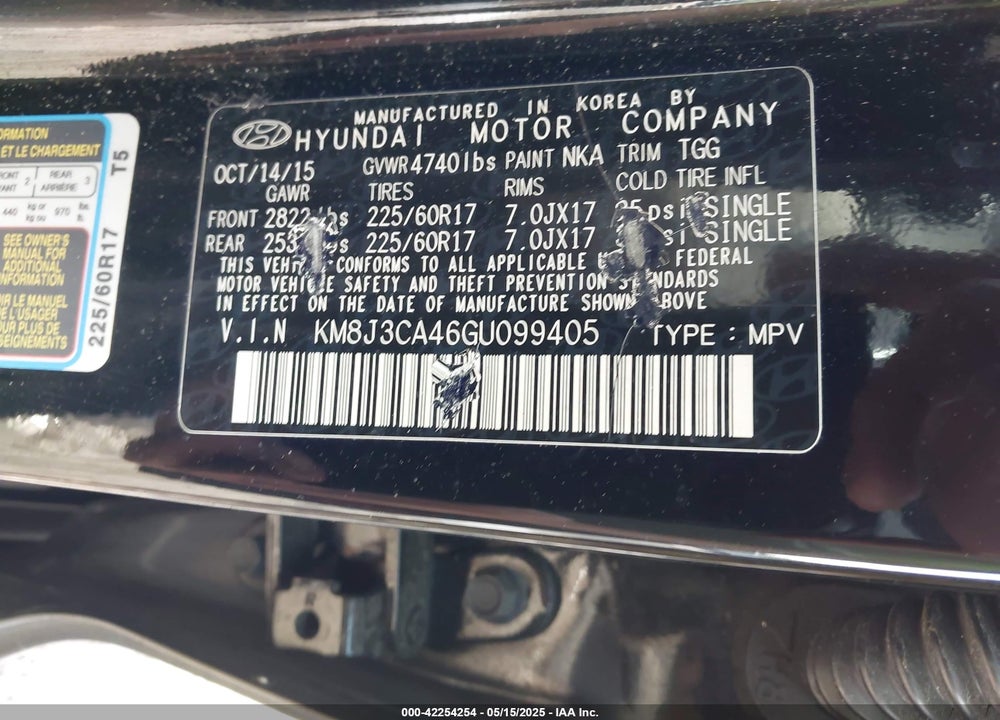 2016 HYUNDAI TUCSON SE VIN: KM8J3CA46GU099405