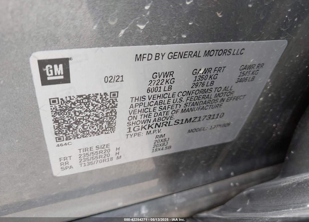 2021 GMC ACADIA AWD SLE VIN: 1GKKNRLS1MZ173110