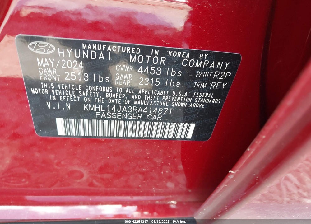 2024 HYUNDAI SONATA SEL VIN: KMHL14JA3RA414871