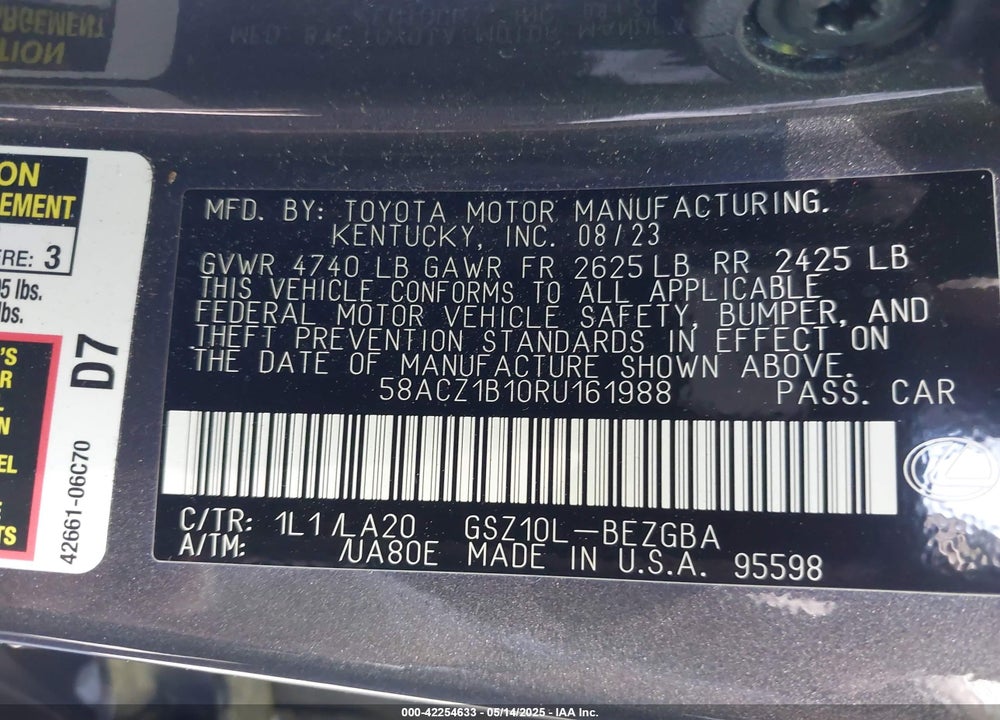 2024 LEXUS ES 350 VIN: 58ACZ1B10RU161988