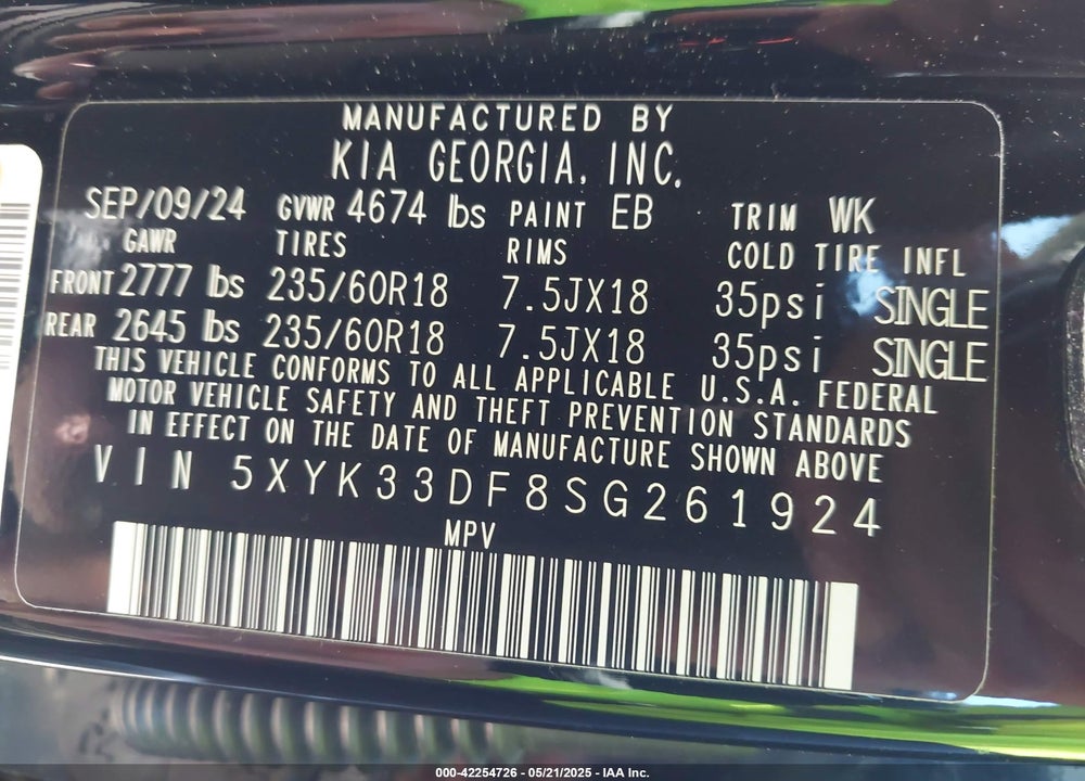2025 KIA SPORTAGE VIN: 5XYK33DF8SG261924