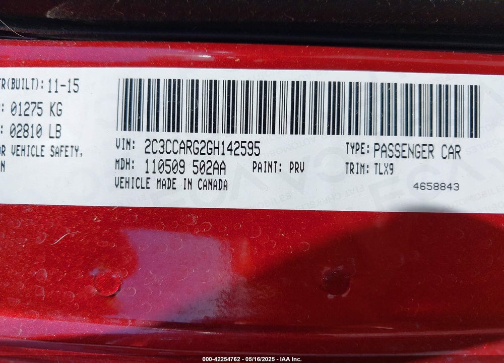 2016 CHRYSLER 300 VIN: 2C3CCARG2GH142595