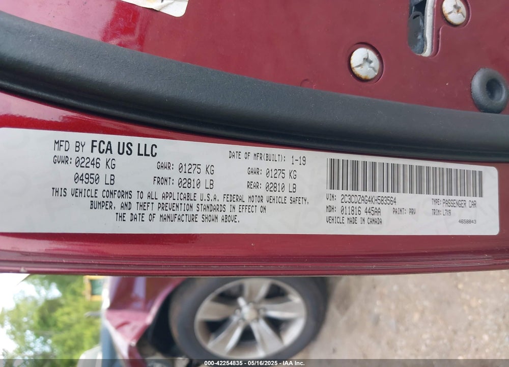 2019 DODGE CHALLENGER SXT VIN: 2C3CDZAG4KH583564