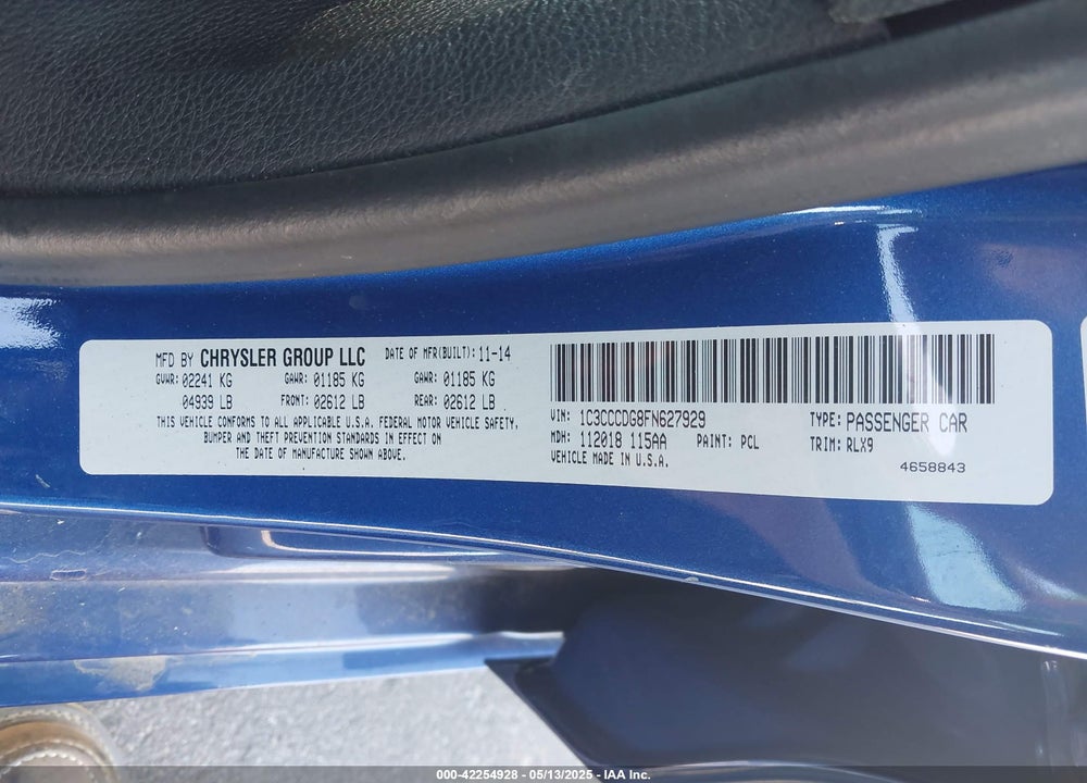 2015 CHRYSLER 200 VIN: 1C3CCCDG8FN627929