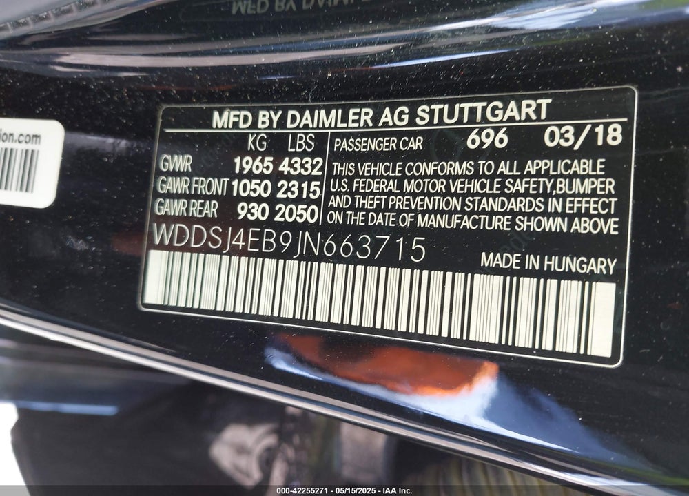2018 MERCEDES-BENZ CLA VIN: WDDSJ4EB9JN663715