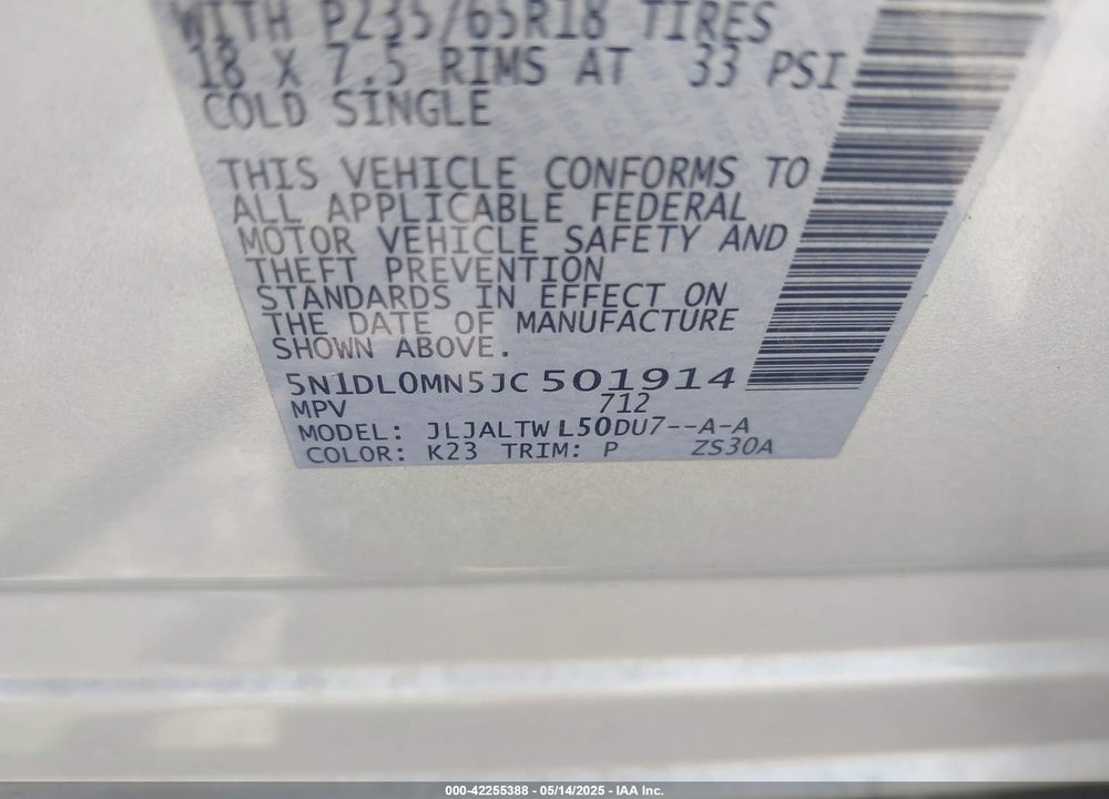 2018 INFINITI QX60 VIN: 5N1DL0MN5JC501914