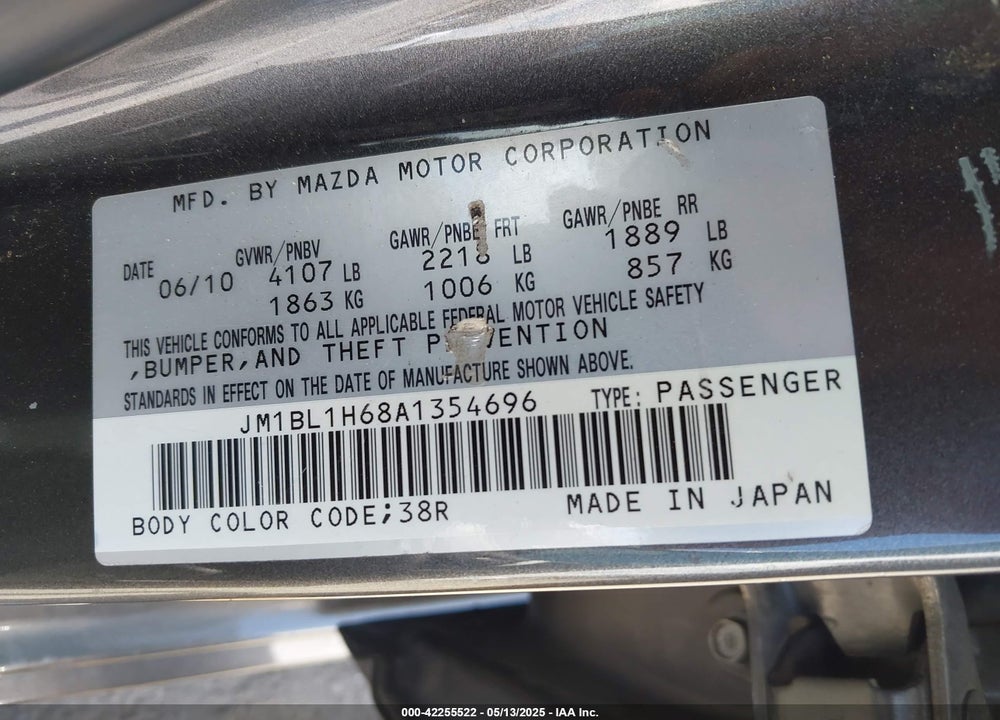 2010 MAZDA 3 S SPORT VIN: JM1BL1H68A1354696