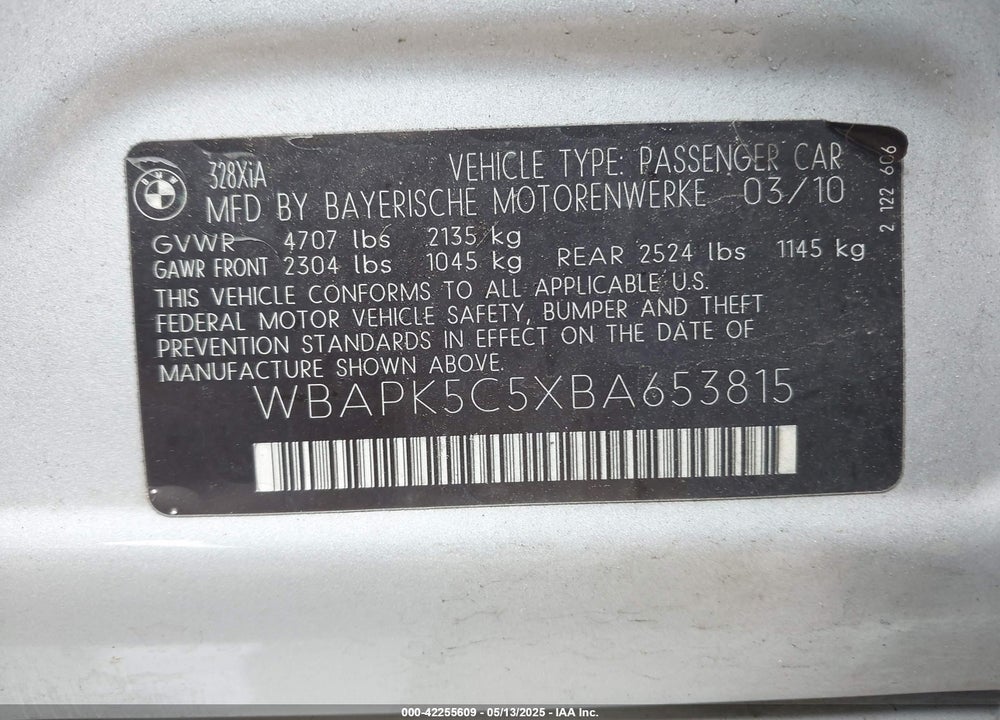 2011 BMW 328I VIN: WBAPK5C5XBA653815