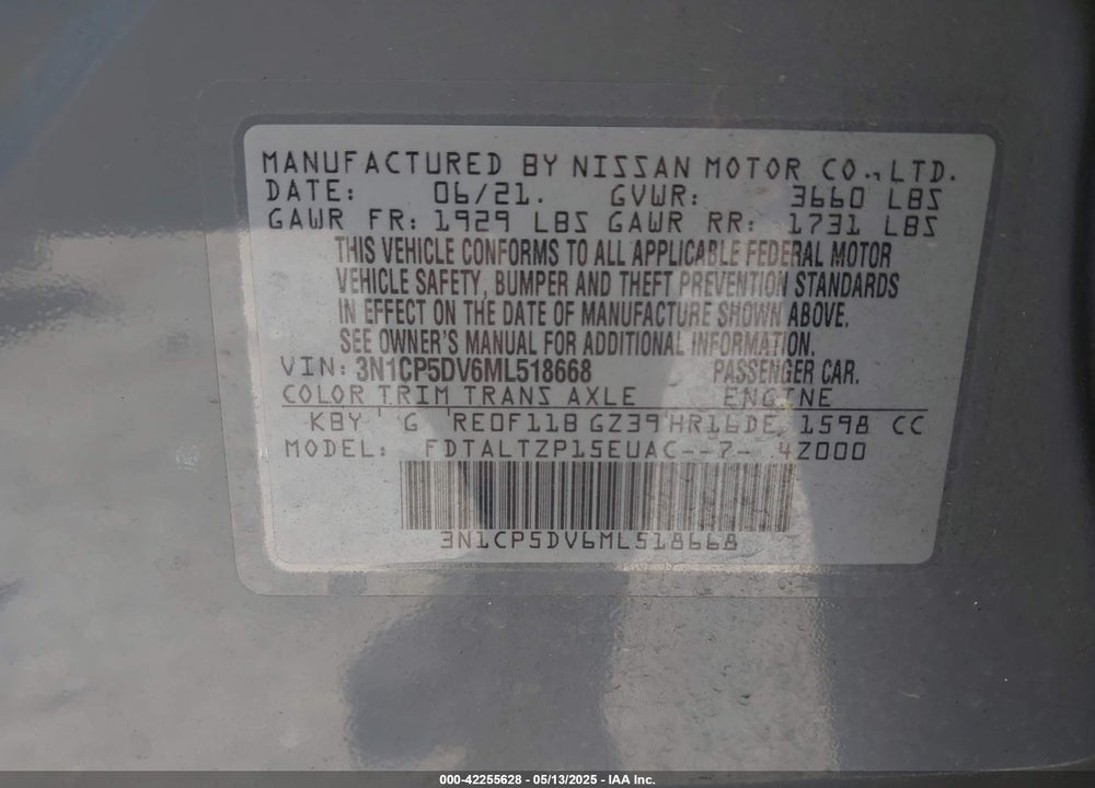 2021 NISSAN KICKS VIN: 3N1CP5DV6ML518668