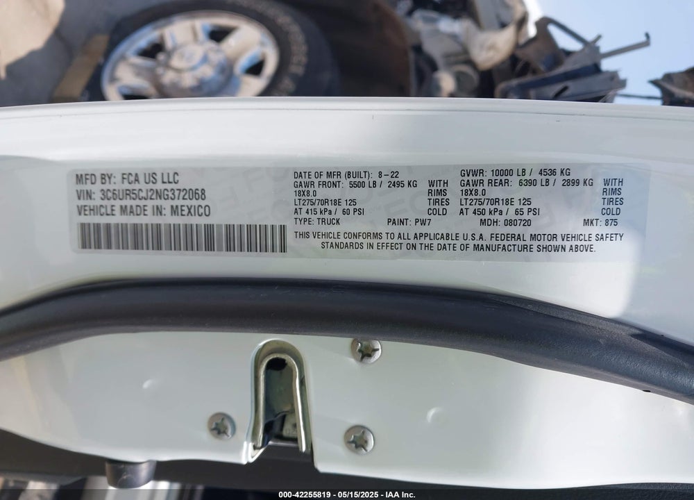 2022 RAM 2500 VIN: 3C6UR5CJ2NG372068