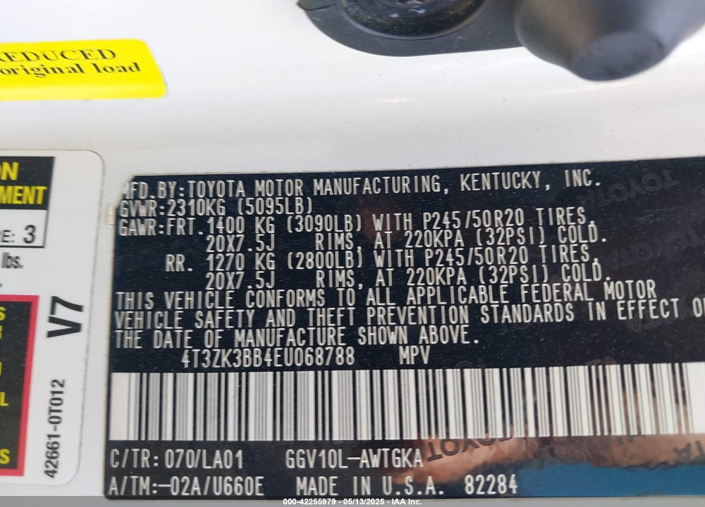 2014 TOYOTA VENZA VIN: 4T3ZK3BB4EU068788