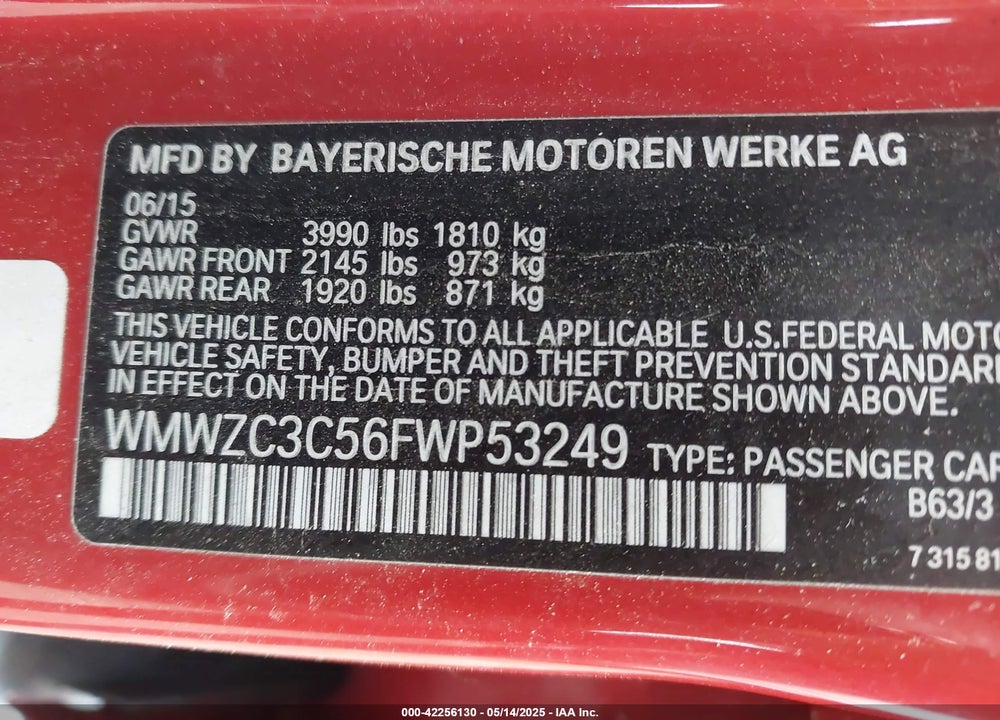 2015 MINI COUNTRYMAN COOPER S VIN: WMWZC3C56FWP53249