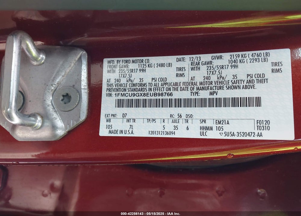 2014 FORD ESCAPE SE VIN: 1FMCU9GX8EUB98766