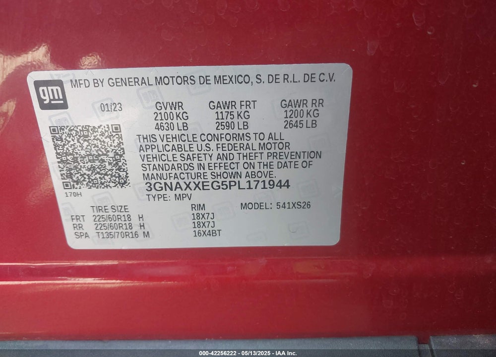 2023 CHEVROLET EQUINOX AWD PREMIER VIN: 3GNAXXEG5PL171944
