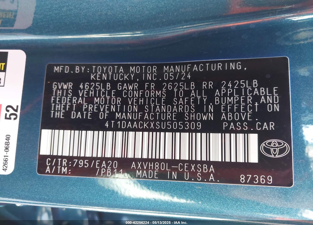 2025 TOYOTA CAMRY SE VIN: 4T1DAACKXSU505309