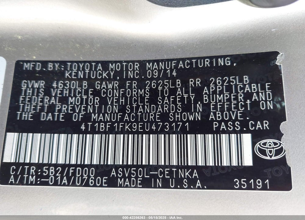 2014 TOYOTA CAMRY VIN: 4T1BF1FK9EU473171