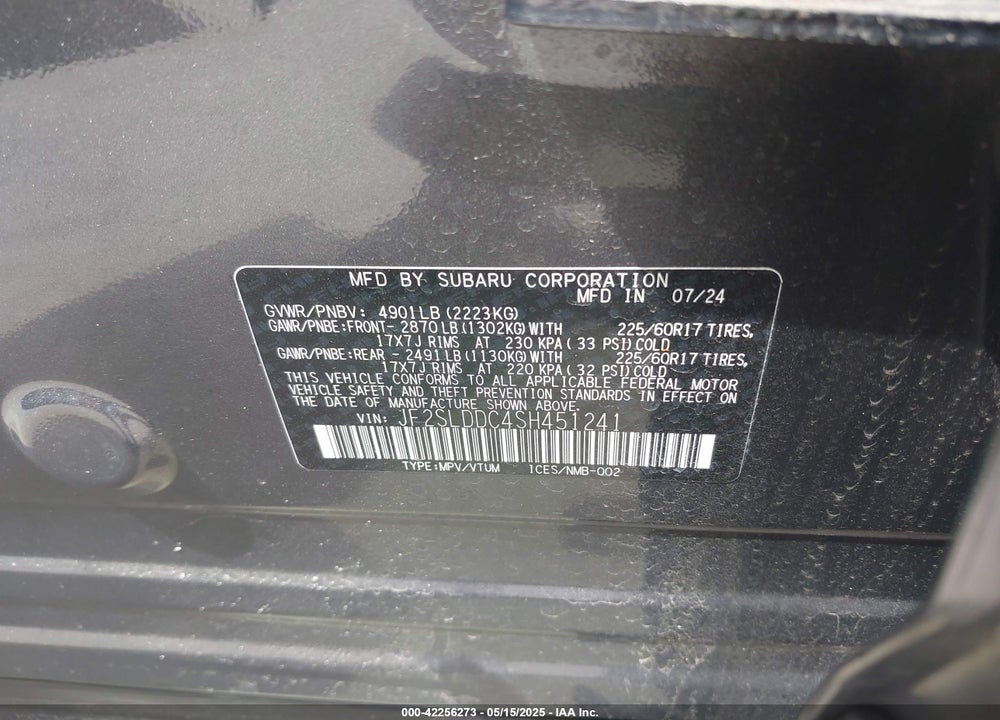 2025 SUBARU FORESTER PREMIUM VIN: JF2SLDDC4SH451241