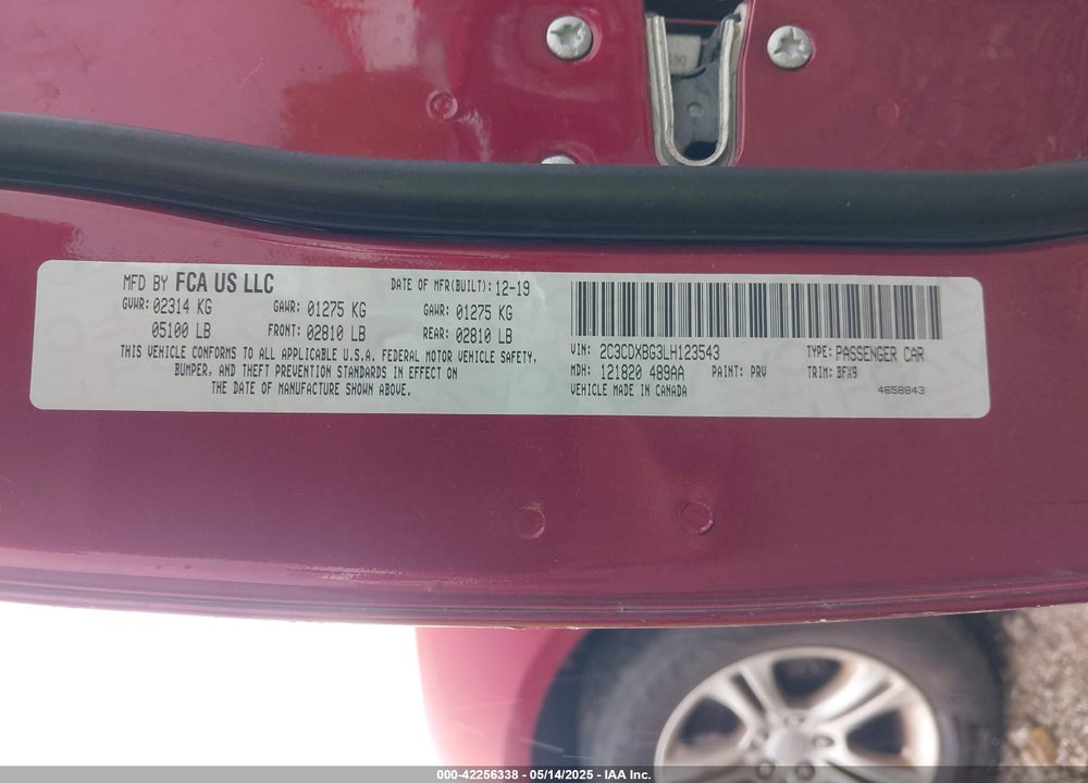 2020 DODGE CHARGER VIN: 2C3CDXBG3LH123543