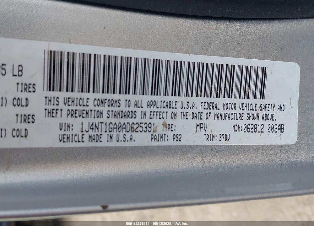2010 JEEP PATRIOT VIN: 1J4NT1GA0AD625391