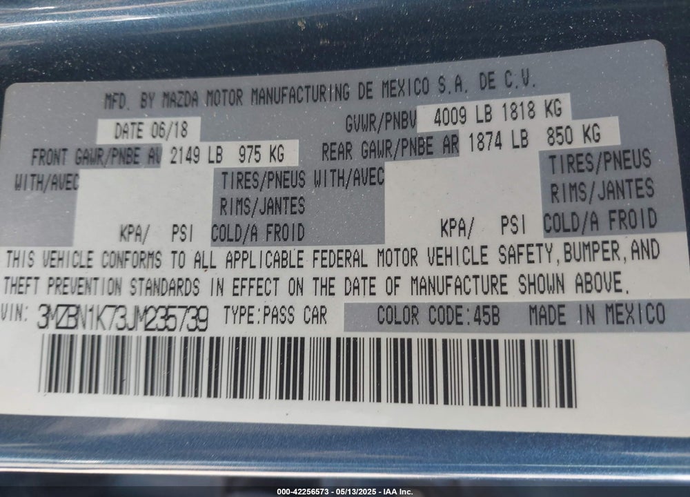 2018 MAZDA 3 SPORT VIN: 3MZBN1K73JM235739