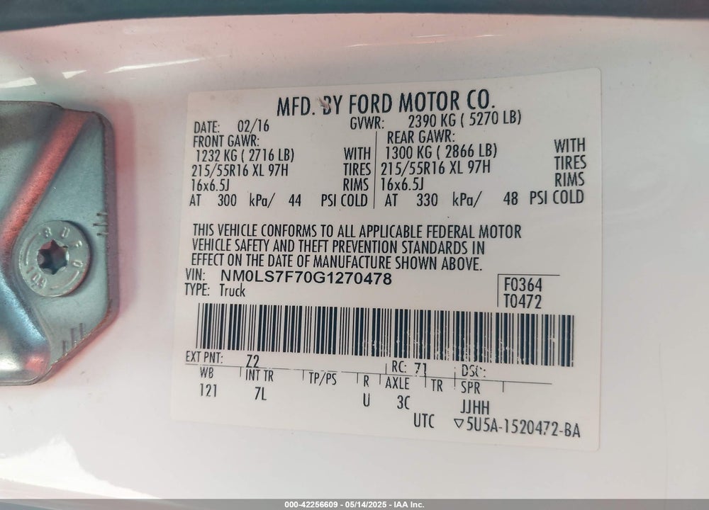 2016 FORD TRANSIT CONNECT XLT VIN: NM0LS7F70G1270478