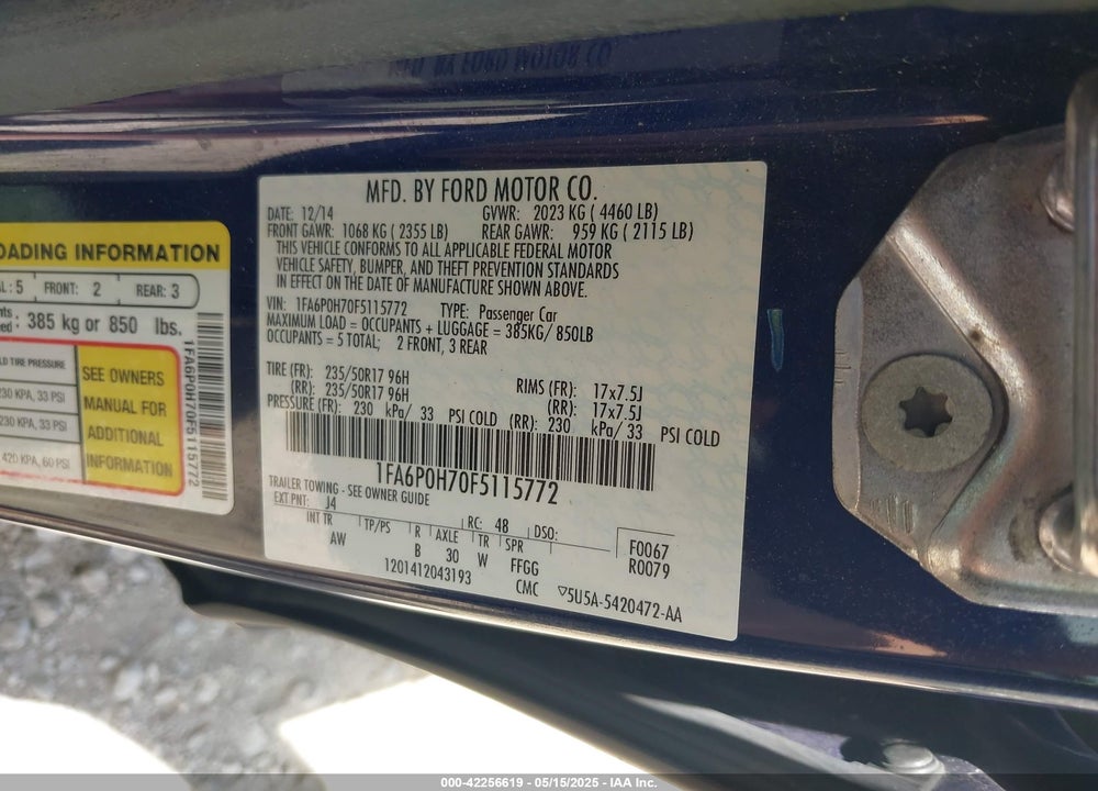 2015 FORD FUSION VIN: 1FA6P0H70F5115772