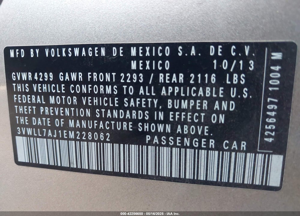 2014 VOLKSWAGEN JETTA 2.0L TDI VIN: 3VWLL7AJ1EM228062