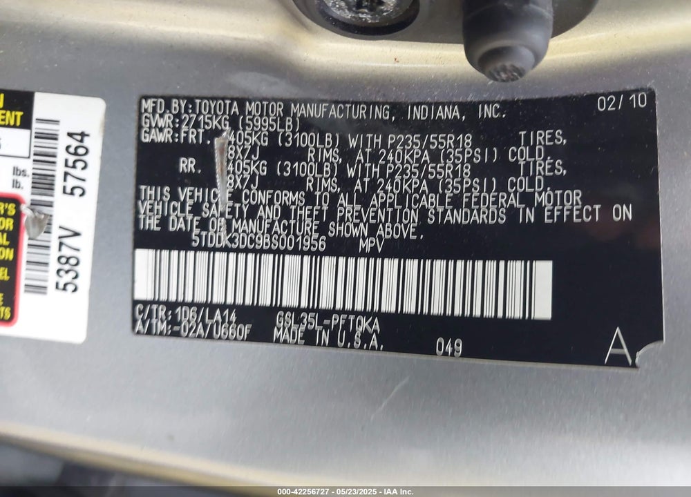 2011 TOYOTA SIENNA LIMITED VIN: 5TDDK3DC9BS001956