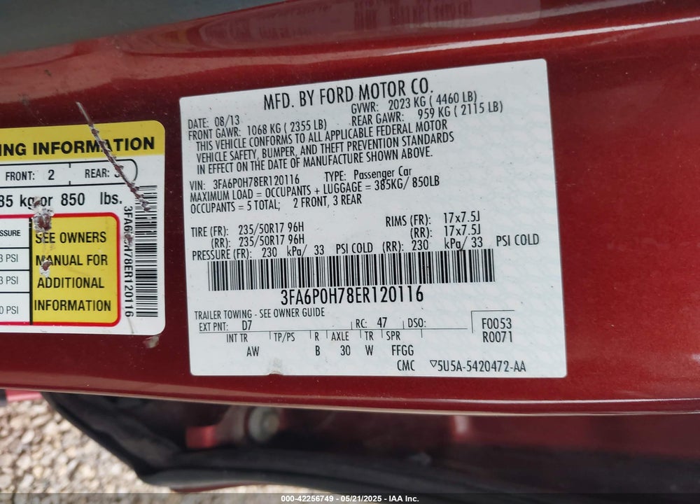 2014 FORD FUSION VIN: 3FA6P0H78ER120116