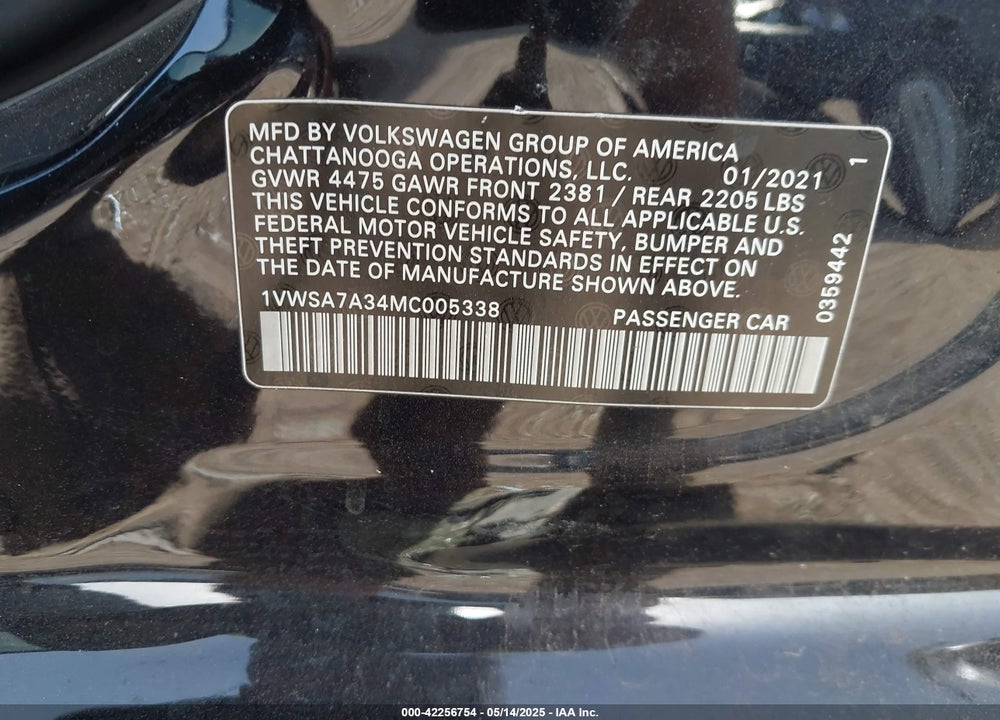 2021 VOLKSWAGEN PASSAT VIN: 1VWSA7A34MC005338