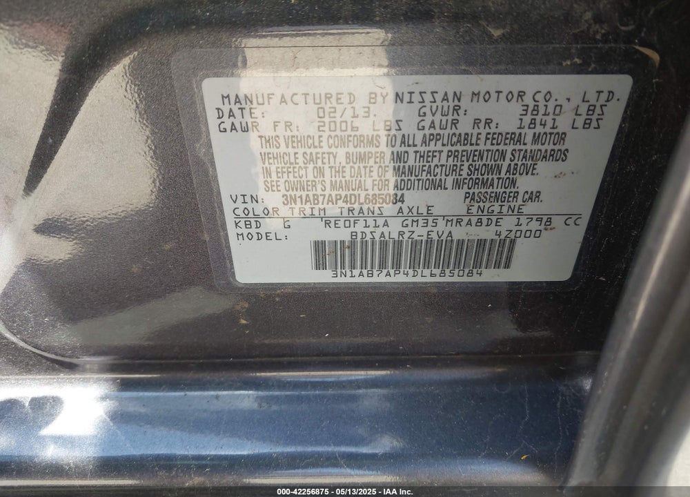 2013 NISSAN SENTRA VIN: 3N1AB7AP4DL685084