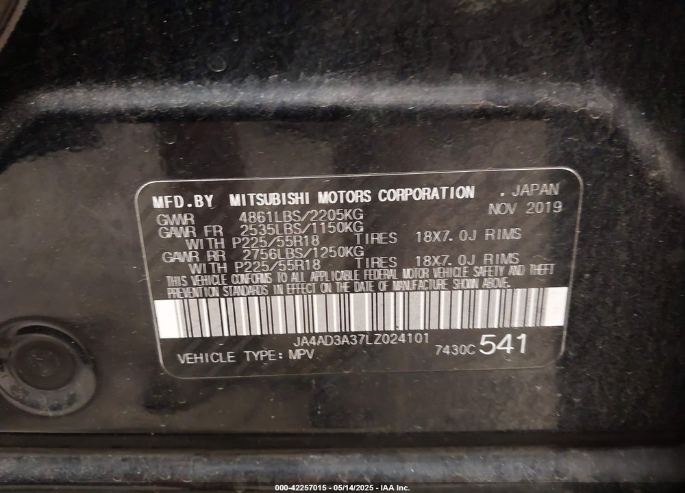 2020 MITSUBISHI OUTLANDER SE 2.4 VIN: JA4AD3A37LZ024101