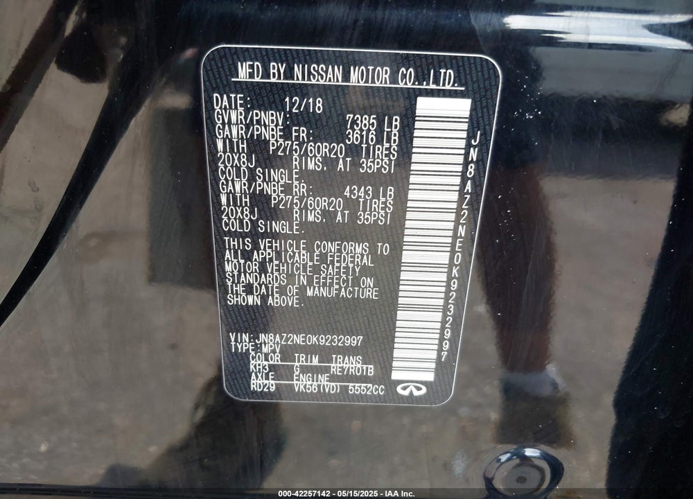2019 INFINITI QX80 VIN: JN8AZ2NE0K9232997