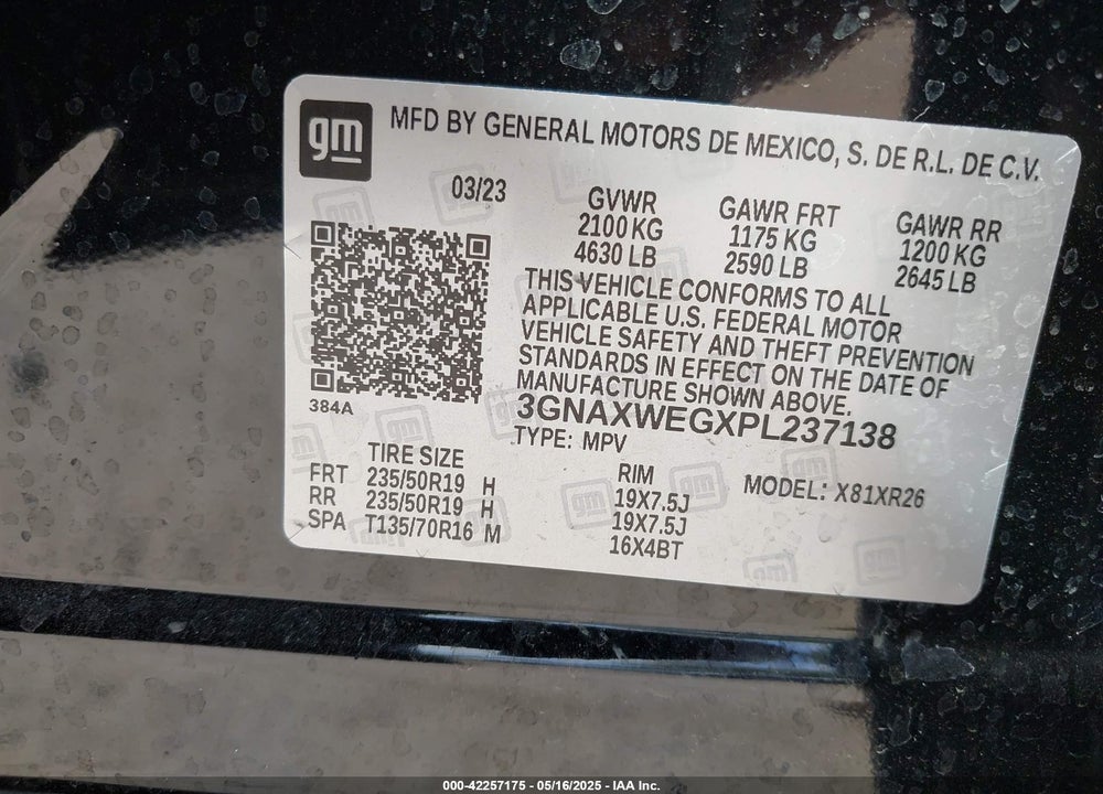 2023 CHEVROLET EQUINOX AWD RS VIN: 3GNAXWEGXPL237138