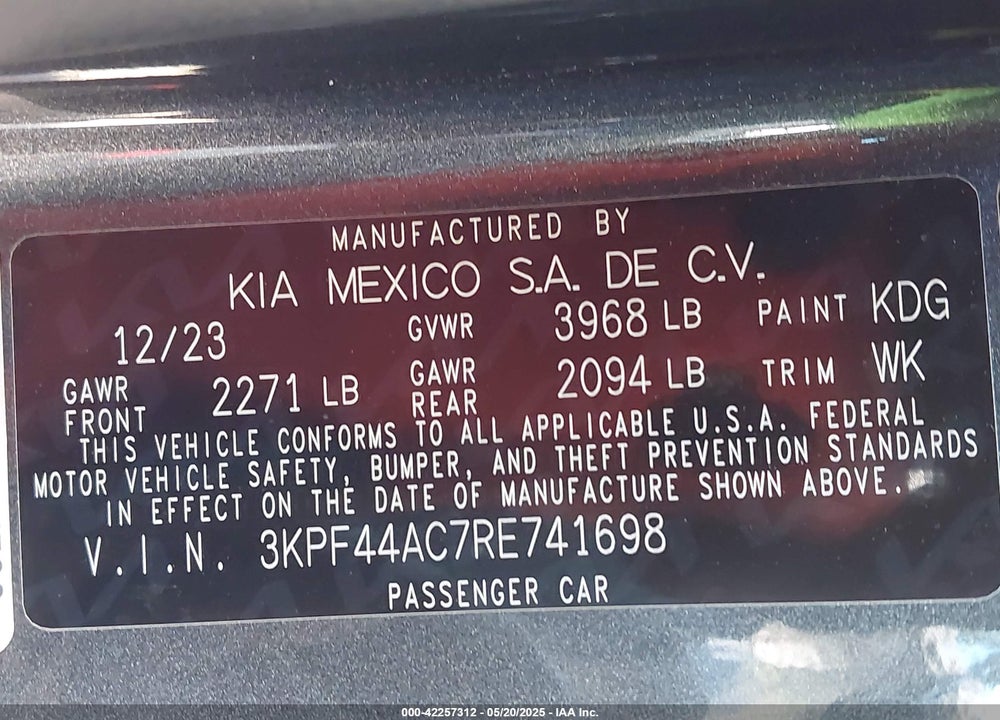 2024 KIA FORTE VIN: 3KPF44AC7RE741698
