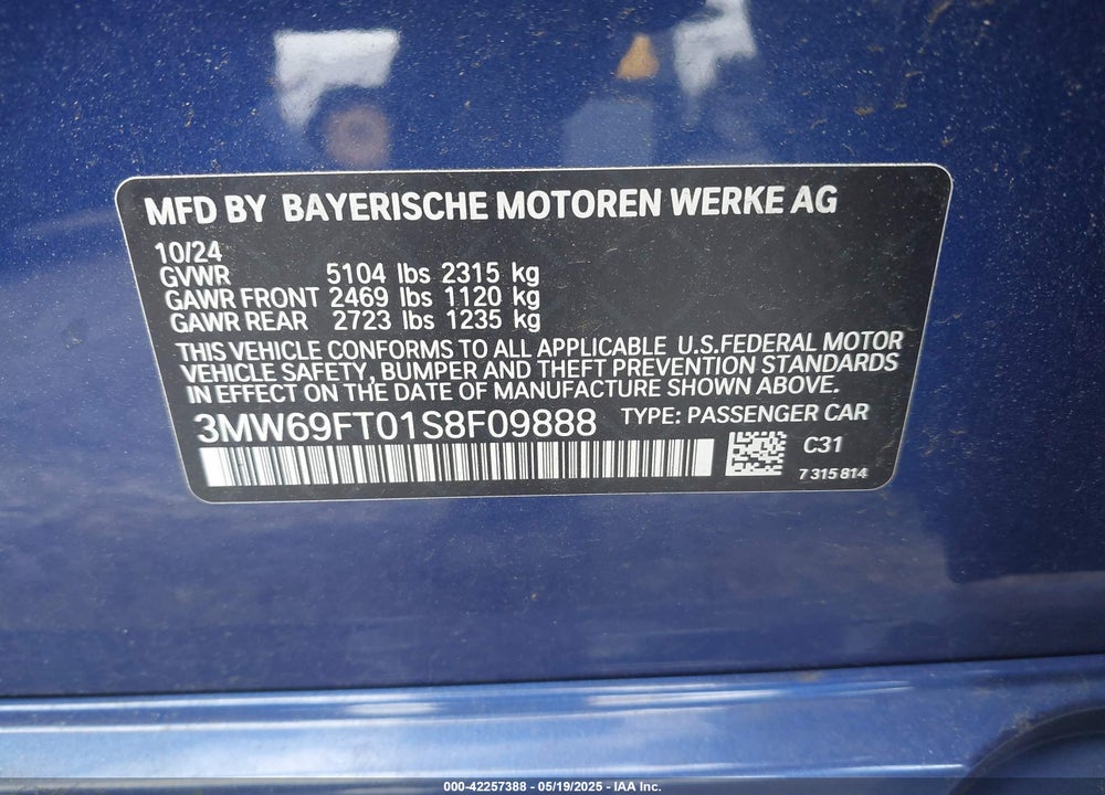 2025 BMW M340I VIN: 3MW69FT01S8F09888