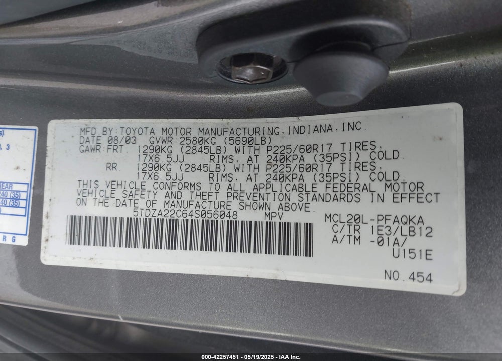 2004 TOYOTA SIENNA XLE LIMITED VIN: 5TDZA22C64S056048